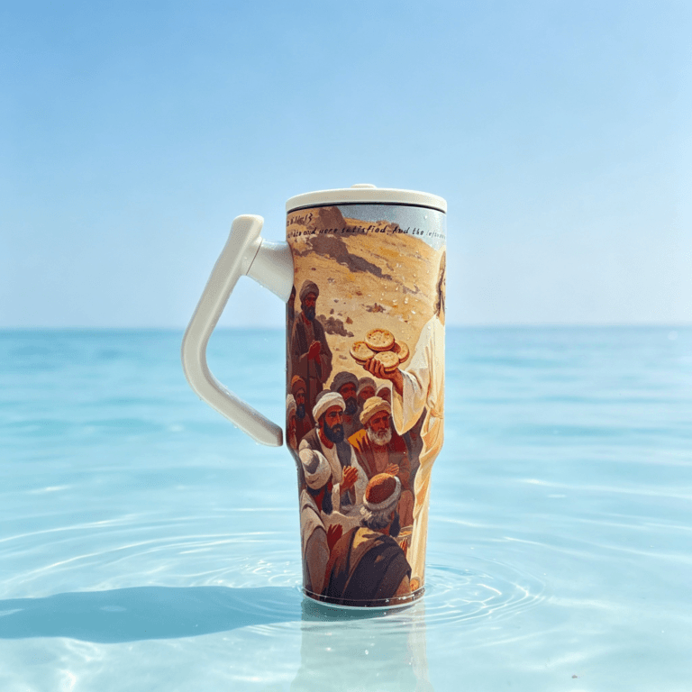 Selah Enough tumbler from John 6:11-13, Five Loaves and Two Fish Christian tumbler