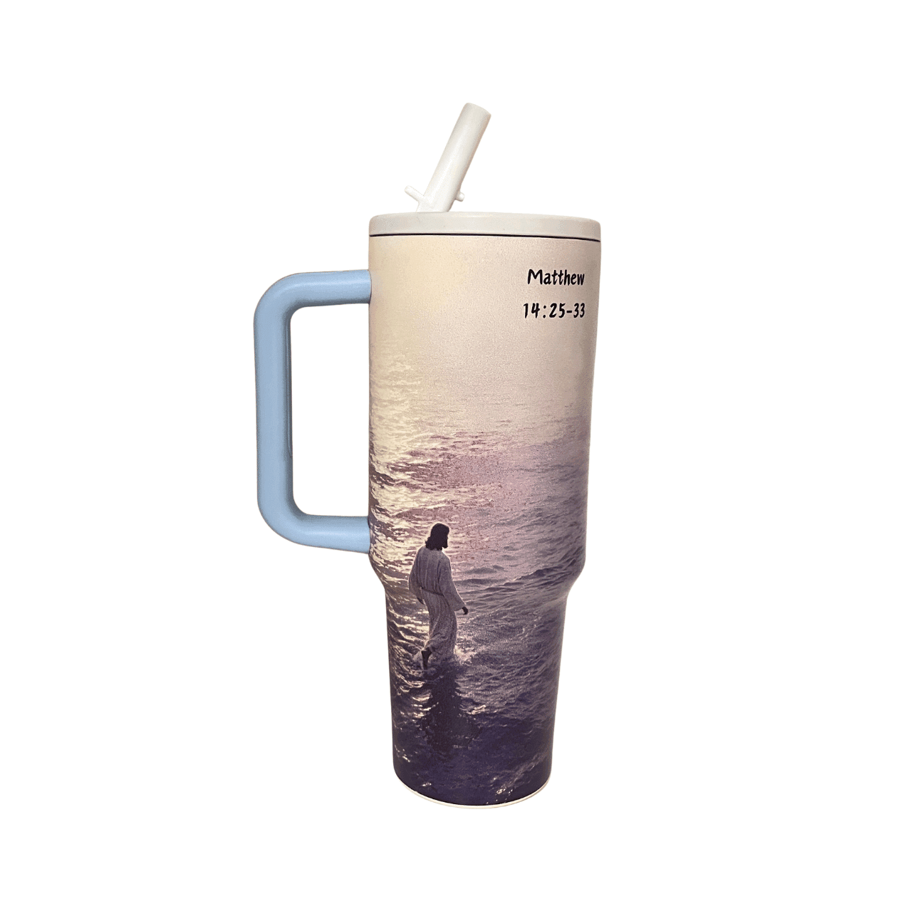 Walking on Water 40 oz Handle Tumbler with Two Lids - Image 6