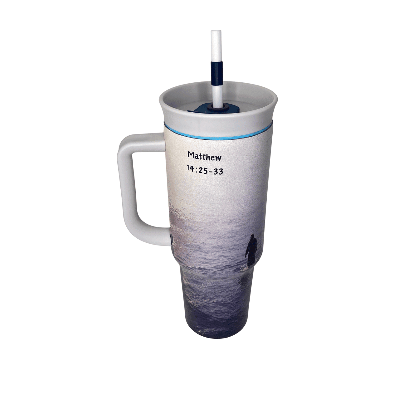 Walking on Water 40 oz Handle Tumbler with Two Lids - Image 2