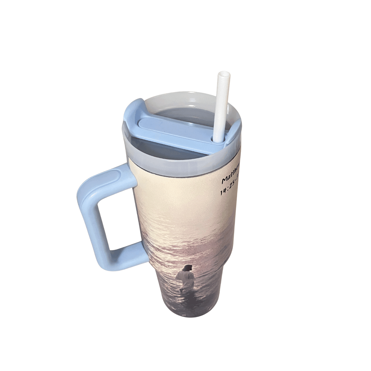 Walking on Water 40 oz Handle Tumbler with Two Lids - Image 2