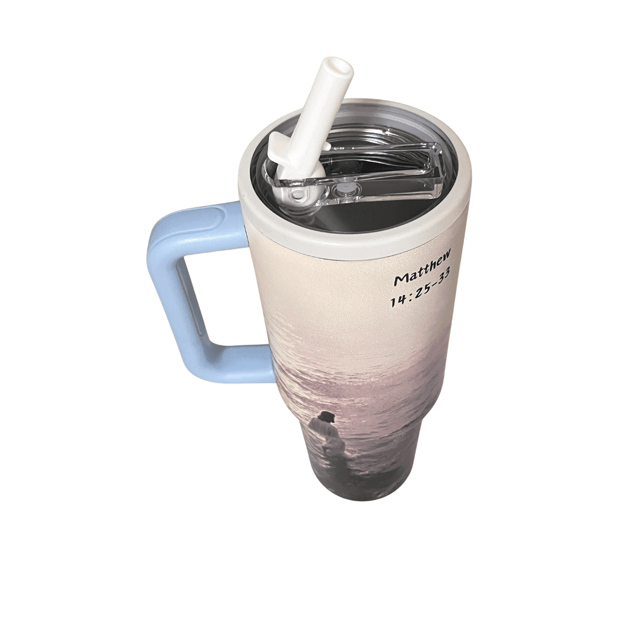 Walking on Water 40 oz Handle Tumbler with Two Lids - Image 7