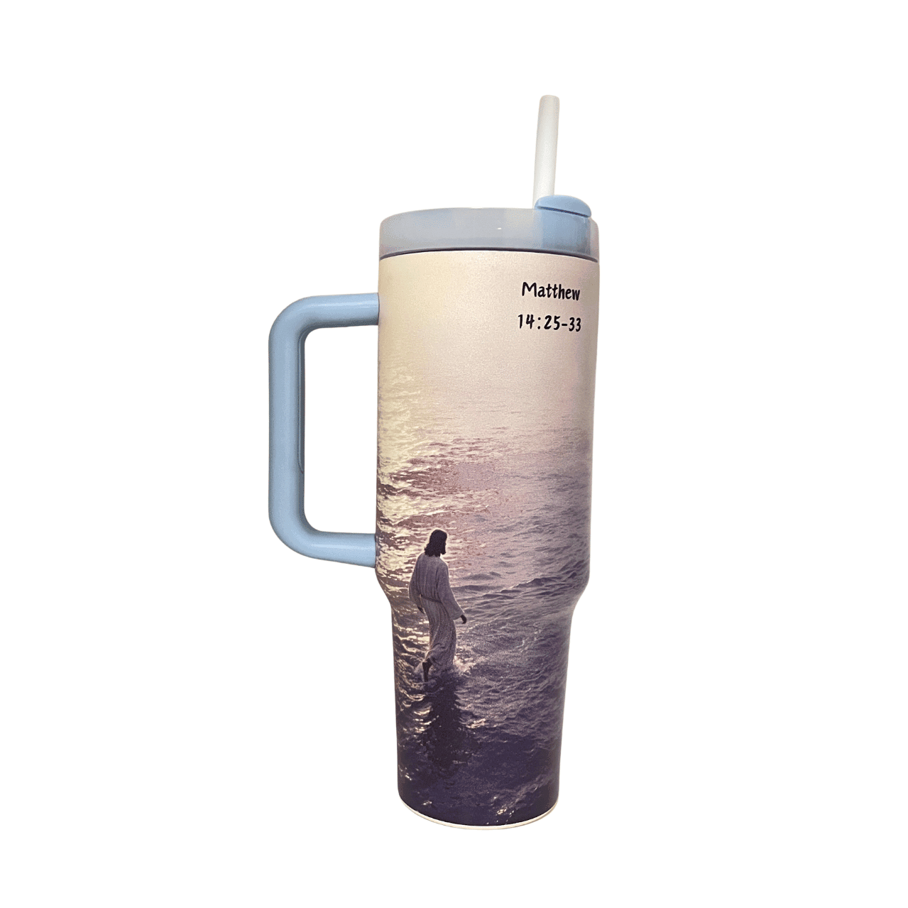 Walking on Water 40 oz Handle Tumbler with Two Lids - Image 3
